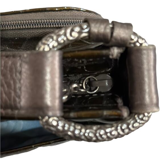 Brighton olive green croc shoulder bag side card pocket zipped section.medium - Picture 3 of 14